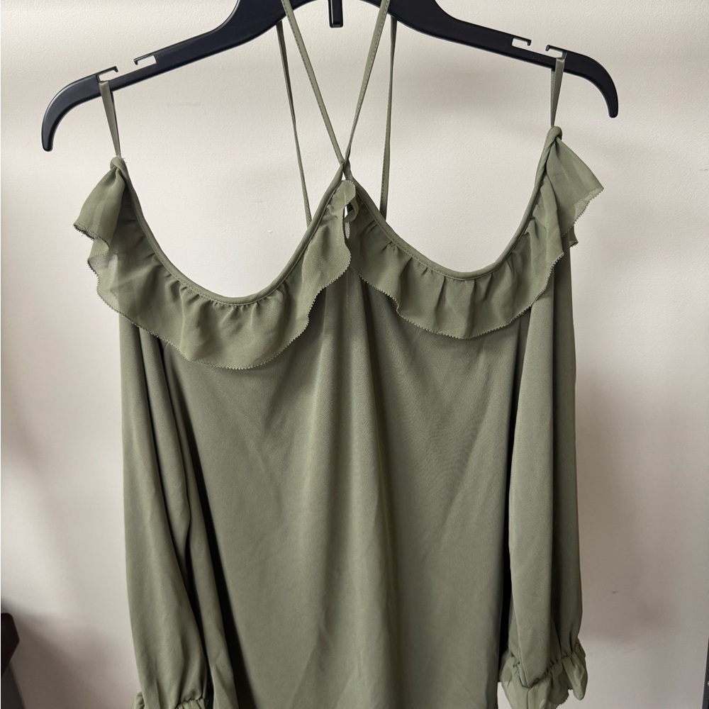 Express Green Sleeveless Ruffled Backless Blouse